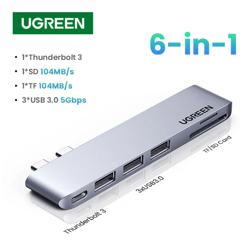 Ugreen 60560  Bộ chuyển đổi đa năng UGREEN 2xUSB-C sang 3xUSB3.0-A+SD+TF+PD