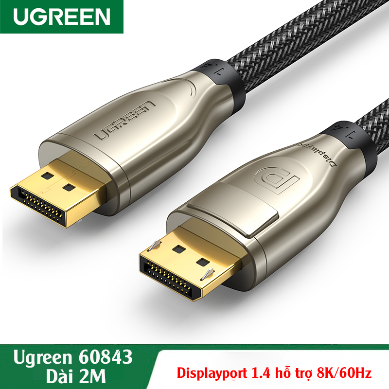 Ugreen 60843,  Cáp Displayport 1.4 8K@60Hz dài 2M Cao Cấp Chính Hãng