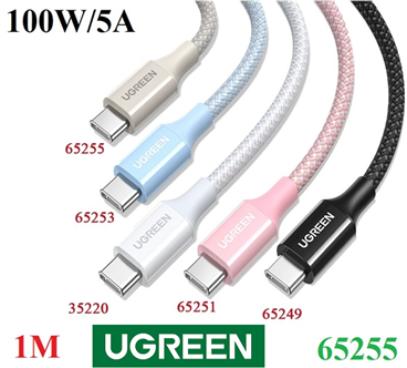 UGREEN 65255 Cáp UNO 100W USB Type C sang USB C PD Sạc Nhanh 1M (Titanium) cao cấp