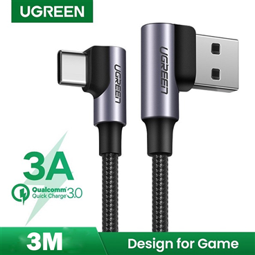 Ugreen 70255 Cáp UGREEN USB 2.0-A to Angled USB-C M/M vỏ nhôm bện 3m (Đen)