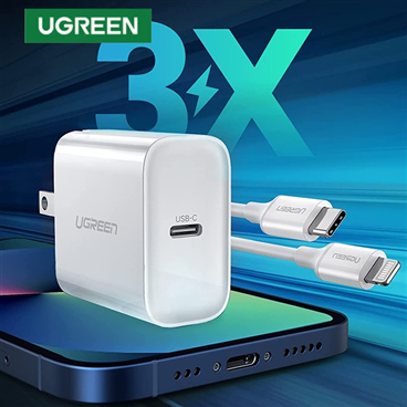 Ugreen 70293 Bộ sạc nhanh UGREEN PD US + Cáp USB-C to Lightning 1m chính hãng