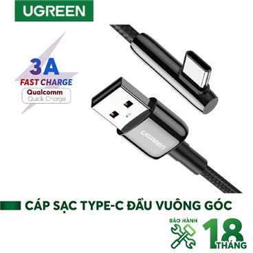 Ugreen 70415 Cáp UGREEN USB 2.0-A sang USB-C góc hợp kim kẽm có dây bện 2m (Đen) chính hãng