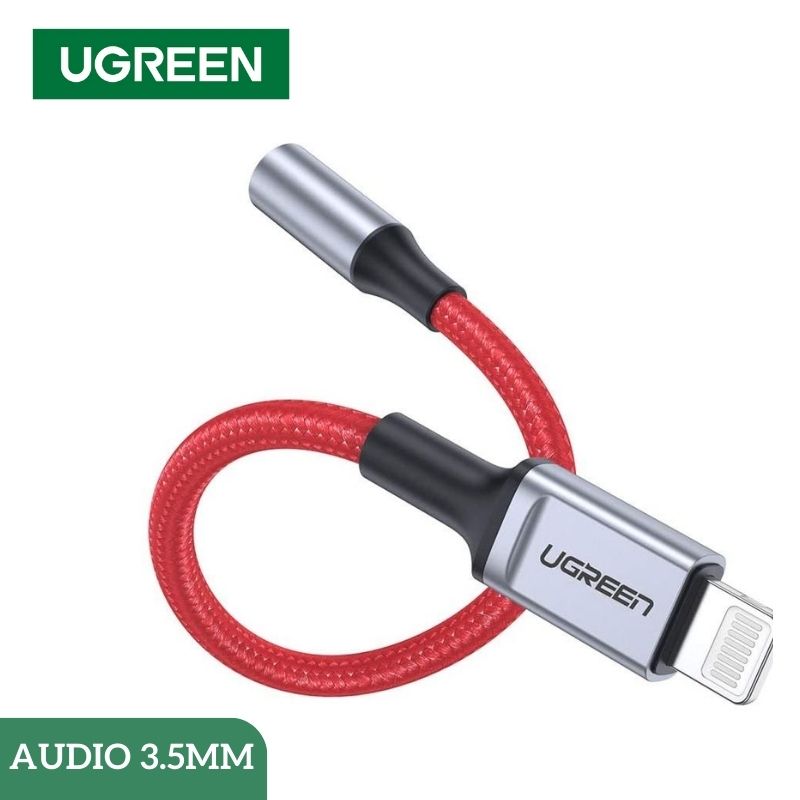 UGREEN 70507 Cáp lightning sang 3.5mm 7cm có chipset MFI màu đỏ Chính Hãng