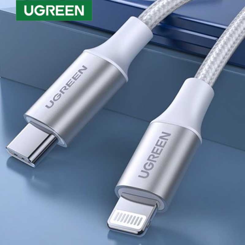 Ugreen 70523 Cáp UGREEN USB-C to Lightning M/M vỏ nhôm bện 1m (Bạc)