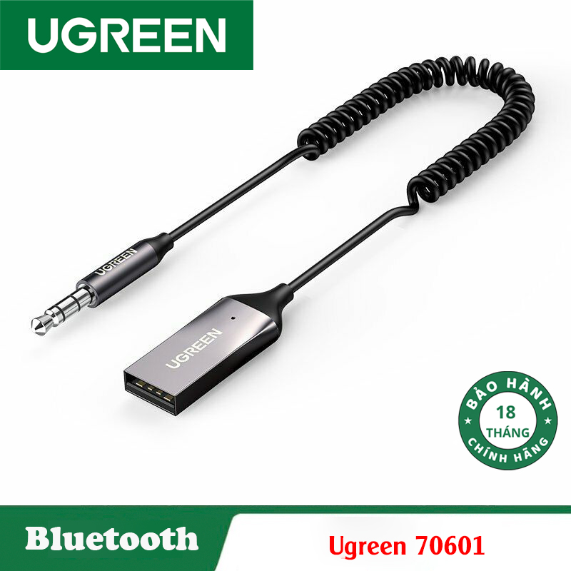 Ugreen 70601, Bộ thu Bluetooth 5.0 dài 1.5M hỗ trợ Mic cổng 3.5mm