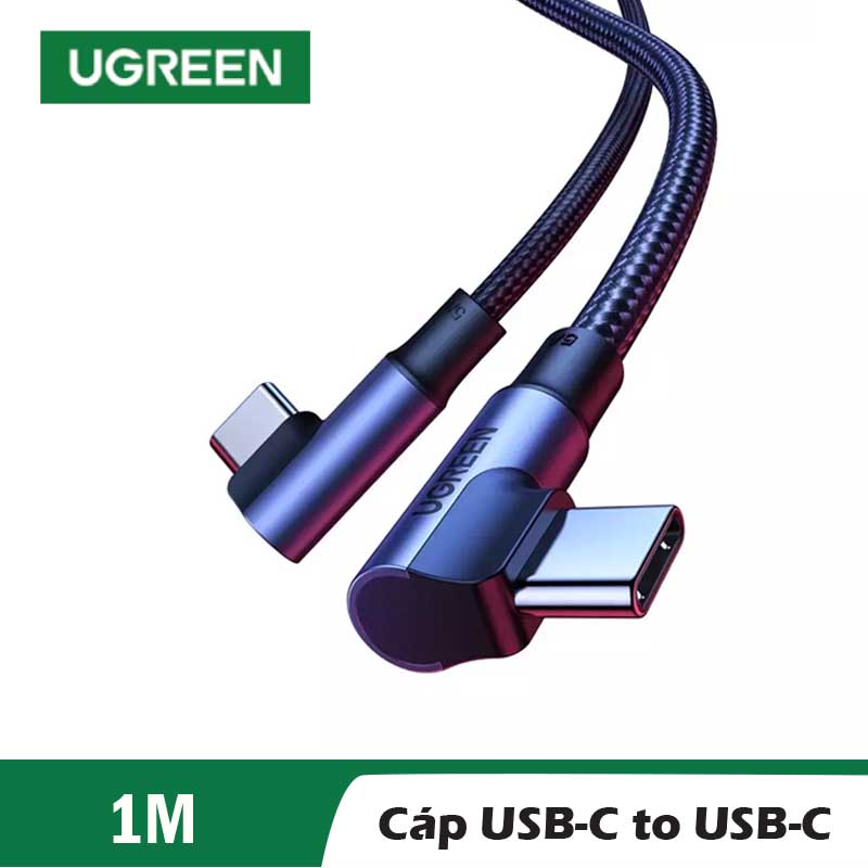 Ugreen 70696 Cáp UGREEN Angled USB-C M/M vỏ nhôm bện 1m (Đen) cao cấp