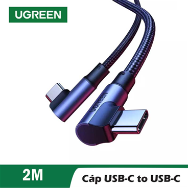 Ugreen 70698 Cáp USB-C M/M góc cạnh UGREEN vỏ nhôm bện 2m (Đen) chính hãng