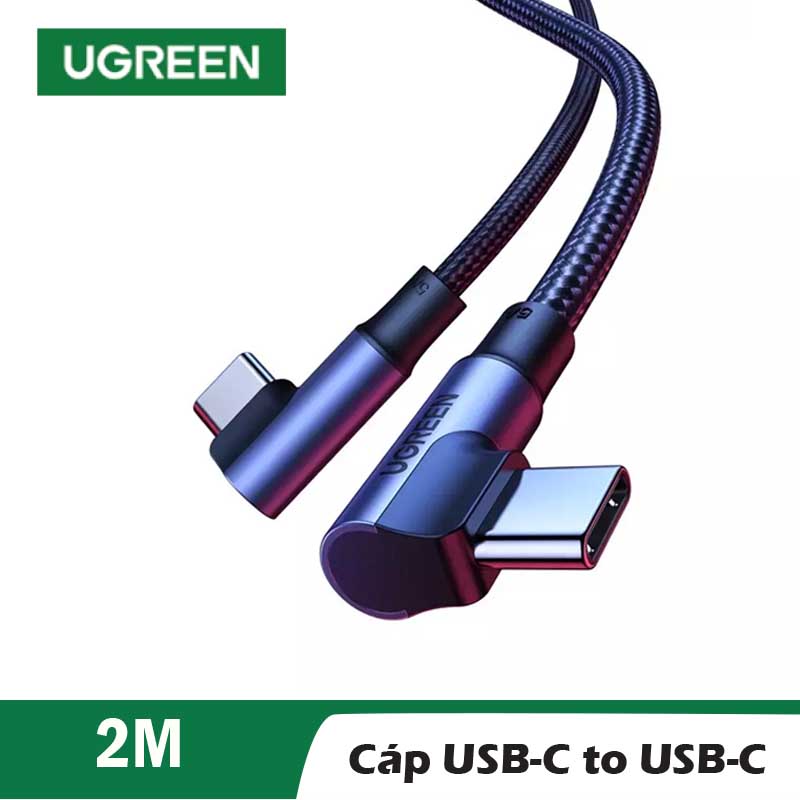 Ugreen 70698 Cáp USB-C M/M góc cạnh UGREEN vỏ nhôm bện 2m (Đen) chính hãng