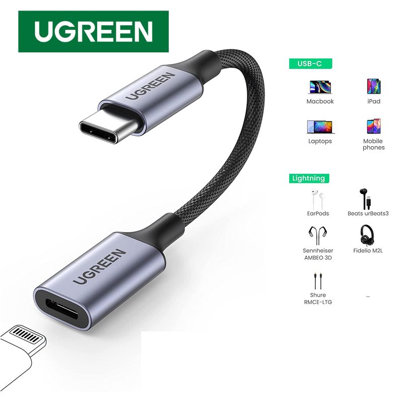 UGREEN 70953 Cáp chuyển đổi âm thanh USB Type-C sang cổng tai nghe Lightning chính hãng