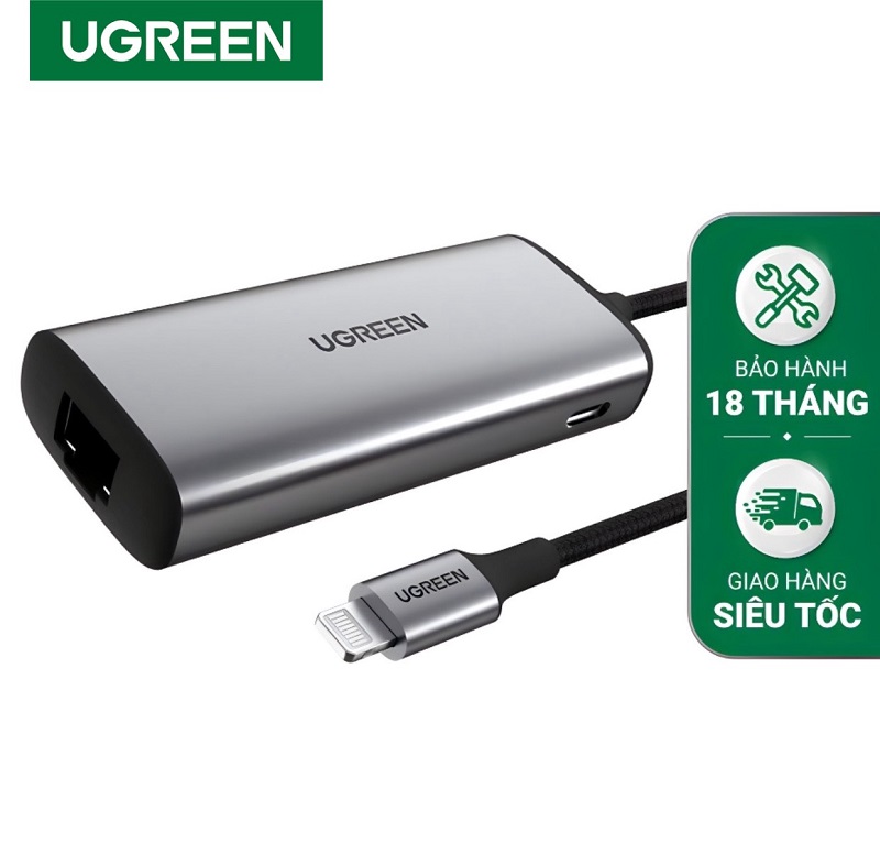 Ugreen 70958 Cáp chuyển đổi Lightning sang Lan RJ45 hỗ trợ cổng sạc cao cấp