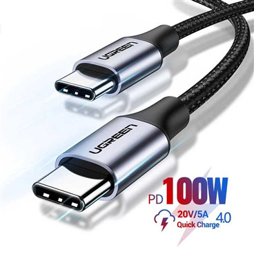 Ugreen 80150 Cáp bện UGREEN USB-C 3.1 M/M Gen2 5A 1m (Đen) cao cấp