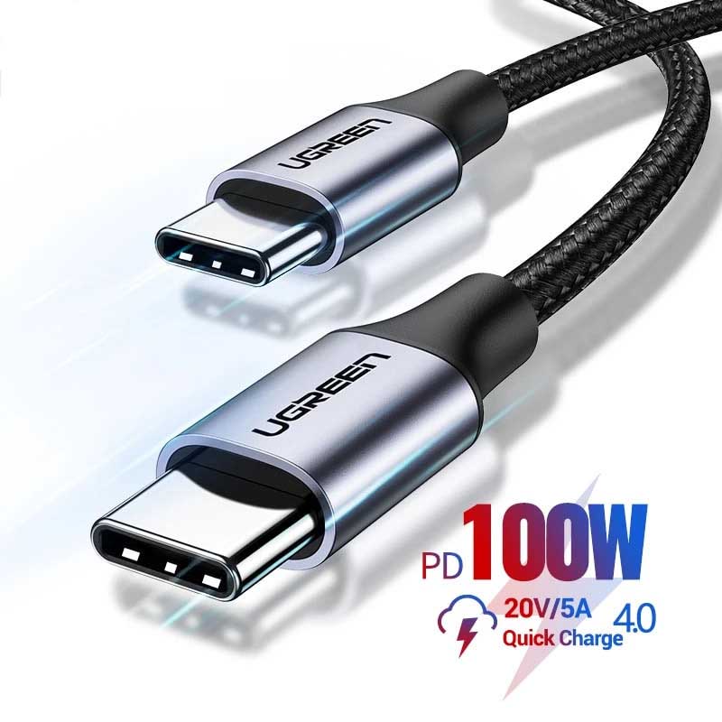 Ugreen 80150 Cáp bện UGREEN USB-C 3.1 M/M Gen2 5A 1m (Đen) cao cấp