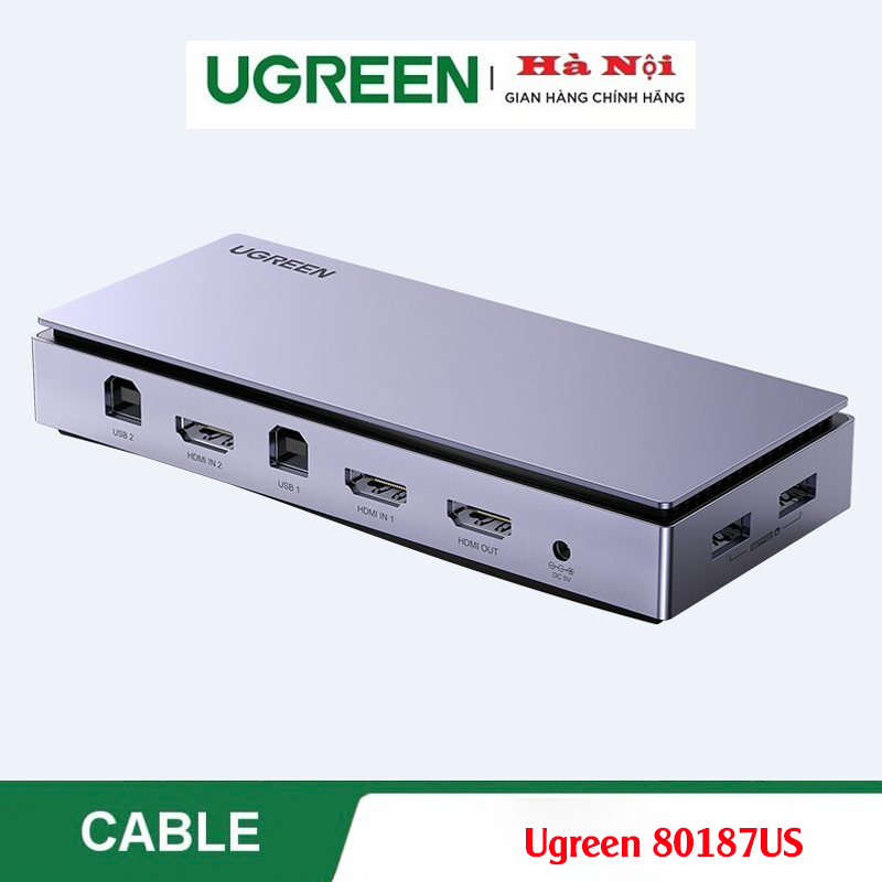 Ugreen 80187 ,Bộ chuyển đổi 2 máy tính dùng 1 màn hình KVM HDMI 4K30hz, KVM Switch Chính Hãng