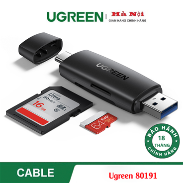 Ugreen 80191,Đầu đọc thẻ nhớ SD/TF chuẩn Type C và USB 3.0 Chính hãng Cao Cấp