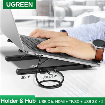 Ugreen 80551 Giá đỡ laptop UGREEN USB-C sang 2*USB3.0 HDMI Thẻ SD/TF 4K@30Hz