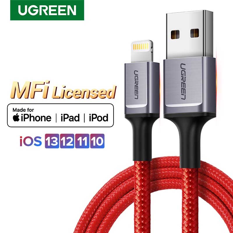 Ugreen 80635 Cáp Lightning Bện Vỏ Alu UGREEN 1m (Đỏ) chính hãng