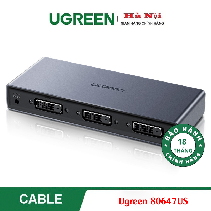 Ugreen 80647US, Bộ chia DVI 1 ra 2 chuẩn DVI 24+1 chính hãng hỗ trợ Full HD1080P