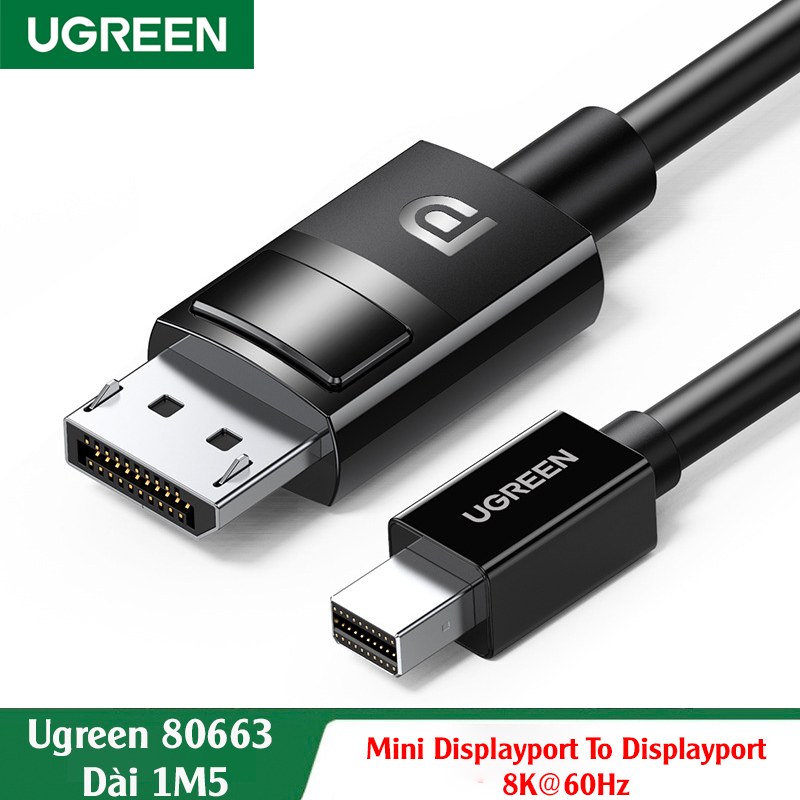 Ugreen 80663 , Cáp chuyển Mini Displayport sang Displayport 8K@60Hz Dài 1M5 cao cấp