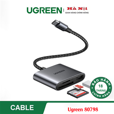 Ugreen 80798,Đầu đọc thẻ SD/TF kèm OTG chuẩn USB 3.1 Type-C Chính hãng Cao Cấp