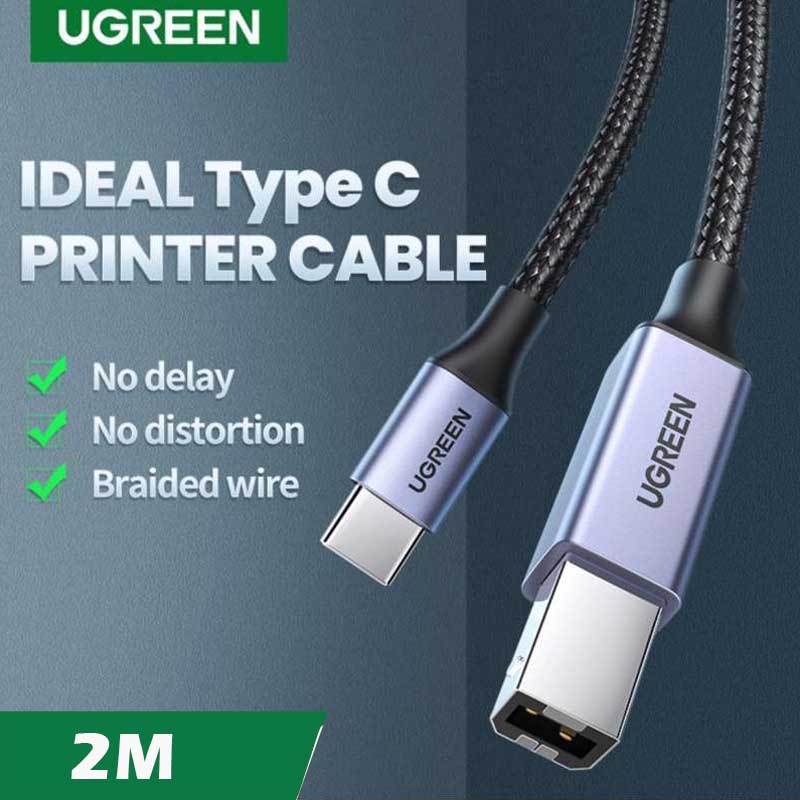 Ugreen 80807 Cáp máy in USB Type-C to USB Type-B dài 2M vỏ nhôm bọc dù chính hãng