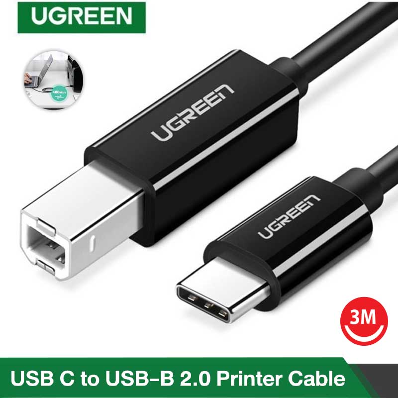 Ugreen 80812 Cáp máy in USB 2.0 Type-C to USB Type-B dài 3M (Màu đen) chính hãng