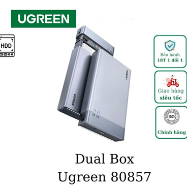 UGREEN 80857 Box đọc ổ cứng 2.5 Dual Ugreen 80857 USB Type-C 3.1 Gen 2 6TB