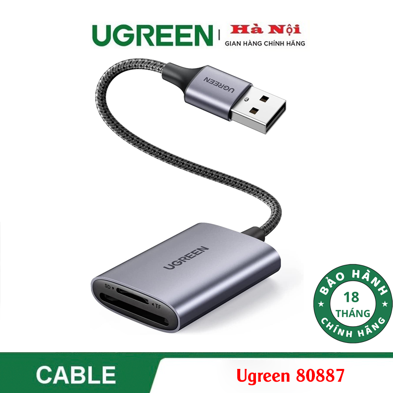 Ugreen 80887, Đầu đọc thẻ SD/TF chuẩn USB 3.0 Type-A vỏ nhôm cao cấp