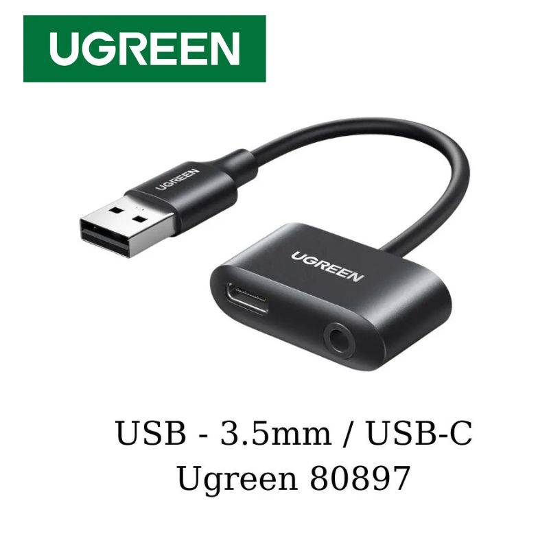 UGREEN 80897 Cáp chuyển đổi USB-A sang USB-C audio + 3.5mm audio Màu Đen chính hãng