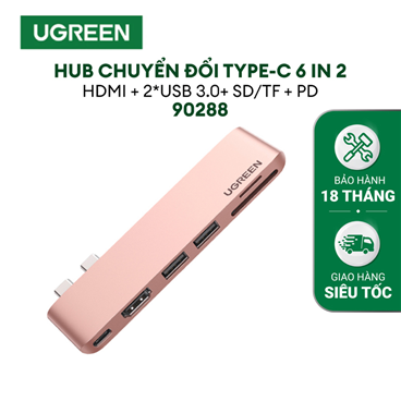 Ugreen 90288  Bộ Chuyển Đổi Hub USB C  Với Đầu Đọc Thẻ SD/TF 4K HDMI 2 USB 3.0 Và Cổng USB C H