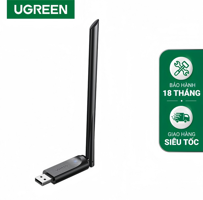 Ugreen 90339 USB Wifi băng tần kép 5G và 2.4G trang bị thêm ăng ten ngoài 6dBi cao cấp