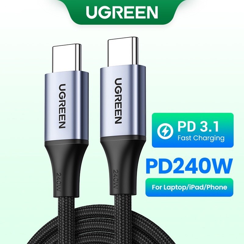 Ugreen 90440 Cáp sạc, dữ liệu USB Type-C sang Type-C dài 2M bọc dù hỗ trợ PD 240W cao cấp