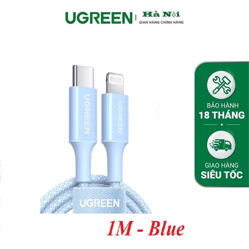 Ugreen 90448 Cáp sạc USB-C to Lightning 1m màu xanh dương cao cấp