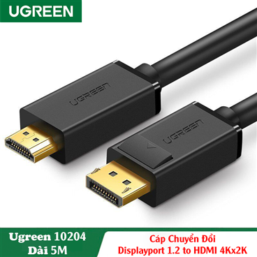 Ugreen 10204, Cáp Displayport 1.2 to HDMI 4Kx2K Cao Cấp Dài 5M Cao Cấp