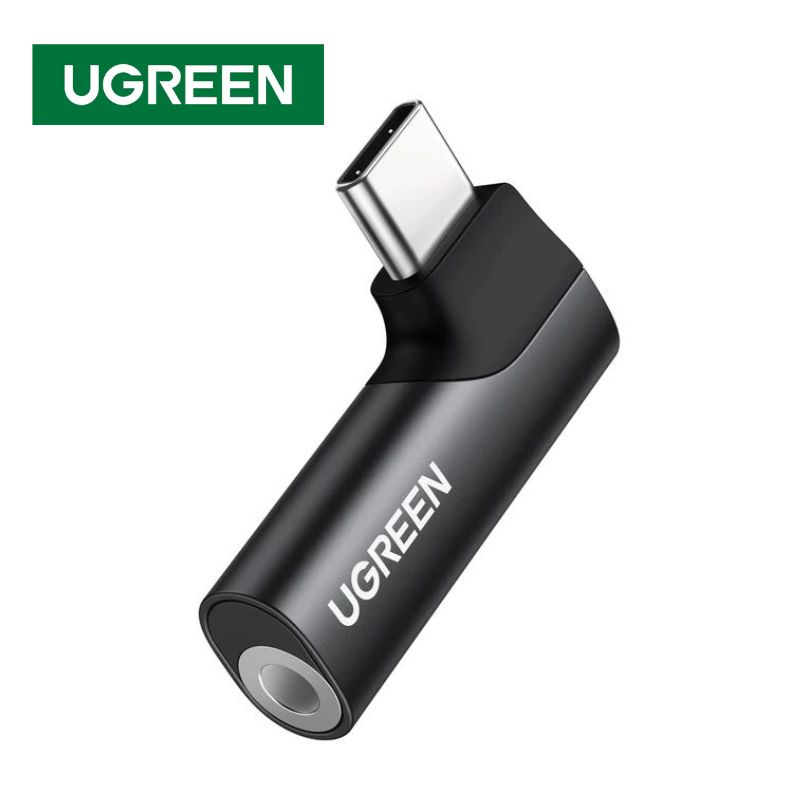 UGREEN 90577 Đầu chuyển âm thanh USB Type-C to 3.5mm AUX có DAC Stereo Mic HiFi bẻ góc 90 độ