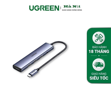 Ugreen 90881 Bộ chuyển đổi nguồn USB-C Sang HDMI+3*USB 3.0 A+AUX3.5mm+ 4K@30Hz