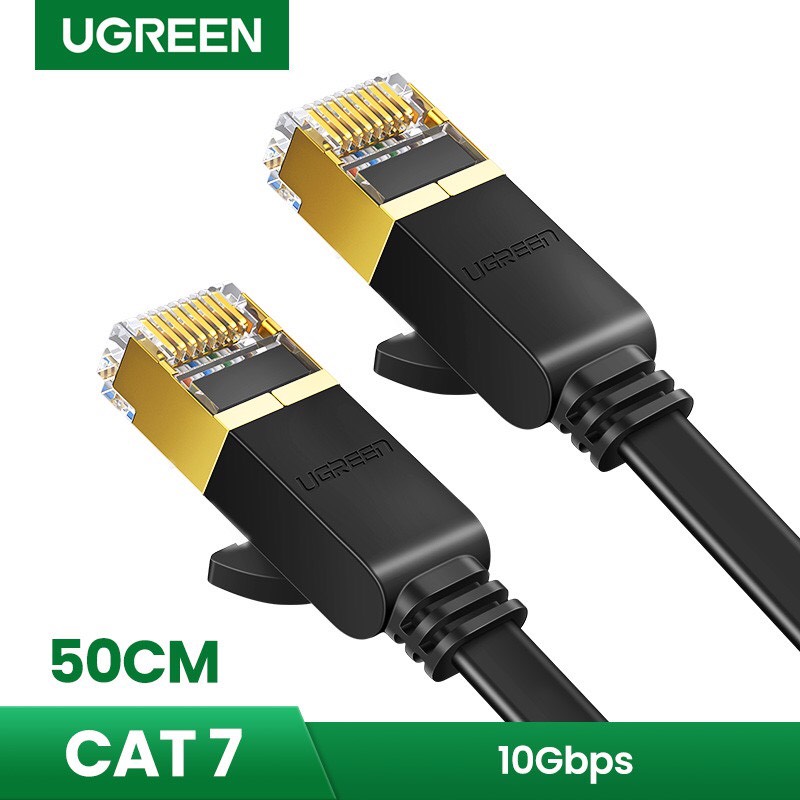 UGREEN Cat7 U/FTP dạng dẹt đầu đúc dài 0.5m (Black) 30738 cao cấp