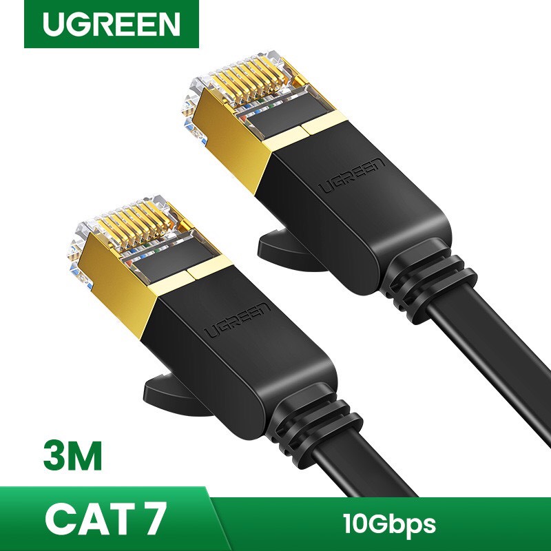 UGREEN Cat7 U/FTP dạng dẹt đầu đúc dài 3m (Black) 11262 cao cấp