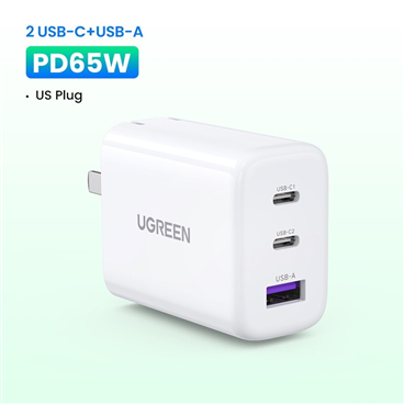 UGREEN Nexode 65W 3-Port PD GaN Fast Charger (2C1A) US (White) 15333