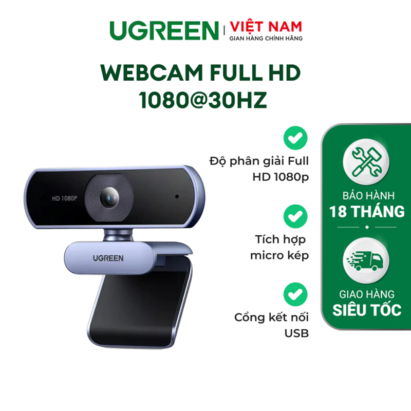 Webcam HD 1080P@30Hz cho PC, lấy nét cố định Ugreen CM678/15728 cao cấp