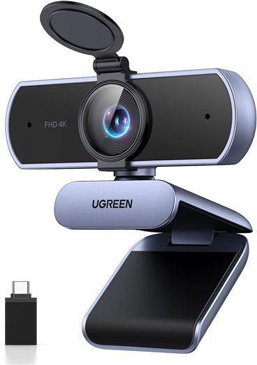Webcam UGREEN 65381 4K@30fps cho PC, độ phân giải cực cao, tích hợp micro, màu xám.