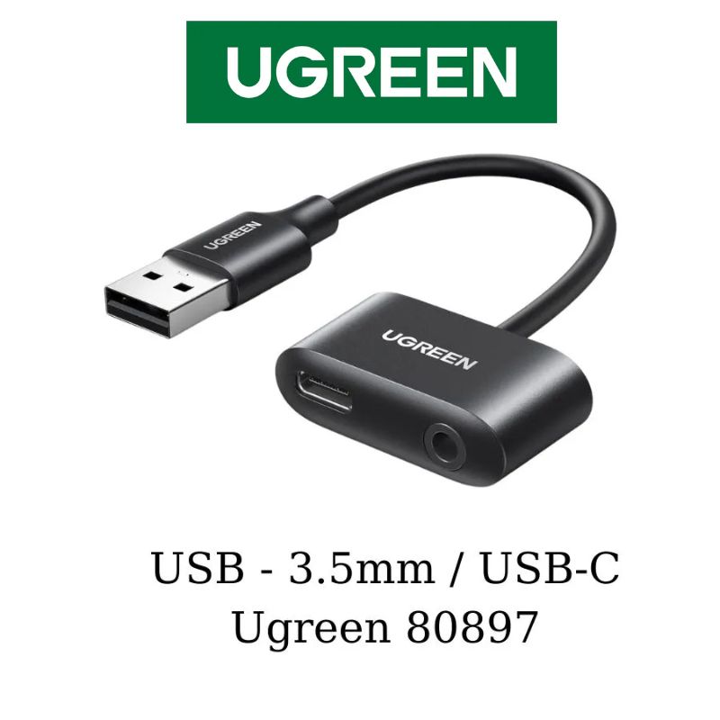 UGREEN 80897 Cáp chuyển đổi USB-A sang USB-C audio + 3.5mm audio Màu Đen chính hãng