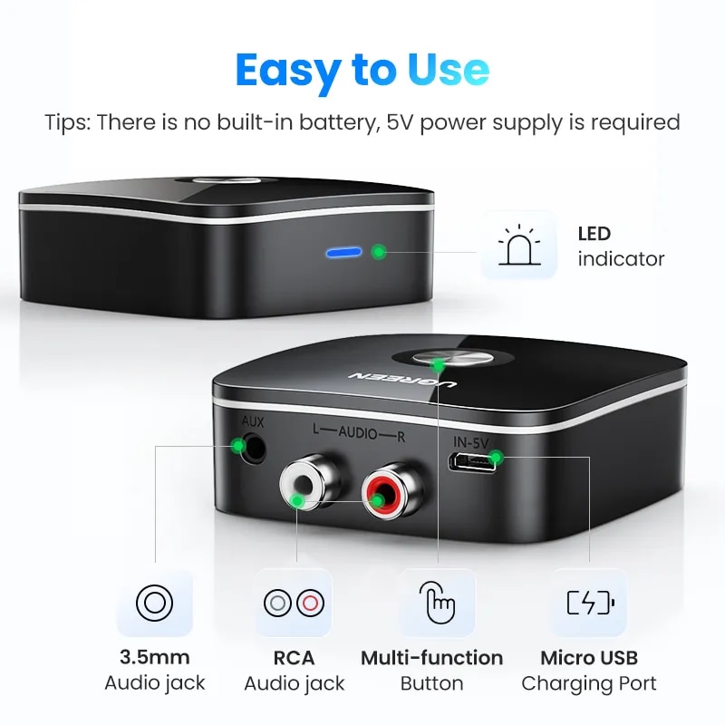 Ugreen 10399, Bộ thu Bluetooth 5.0 to Audio có Jack 3.5mm hổ trợ SRCC Chính Hãng